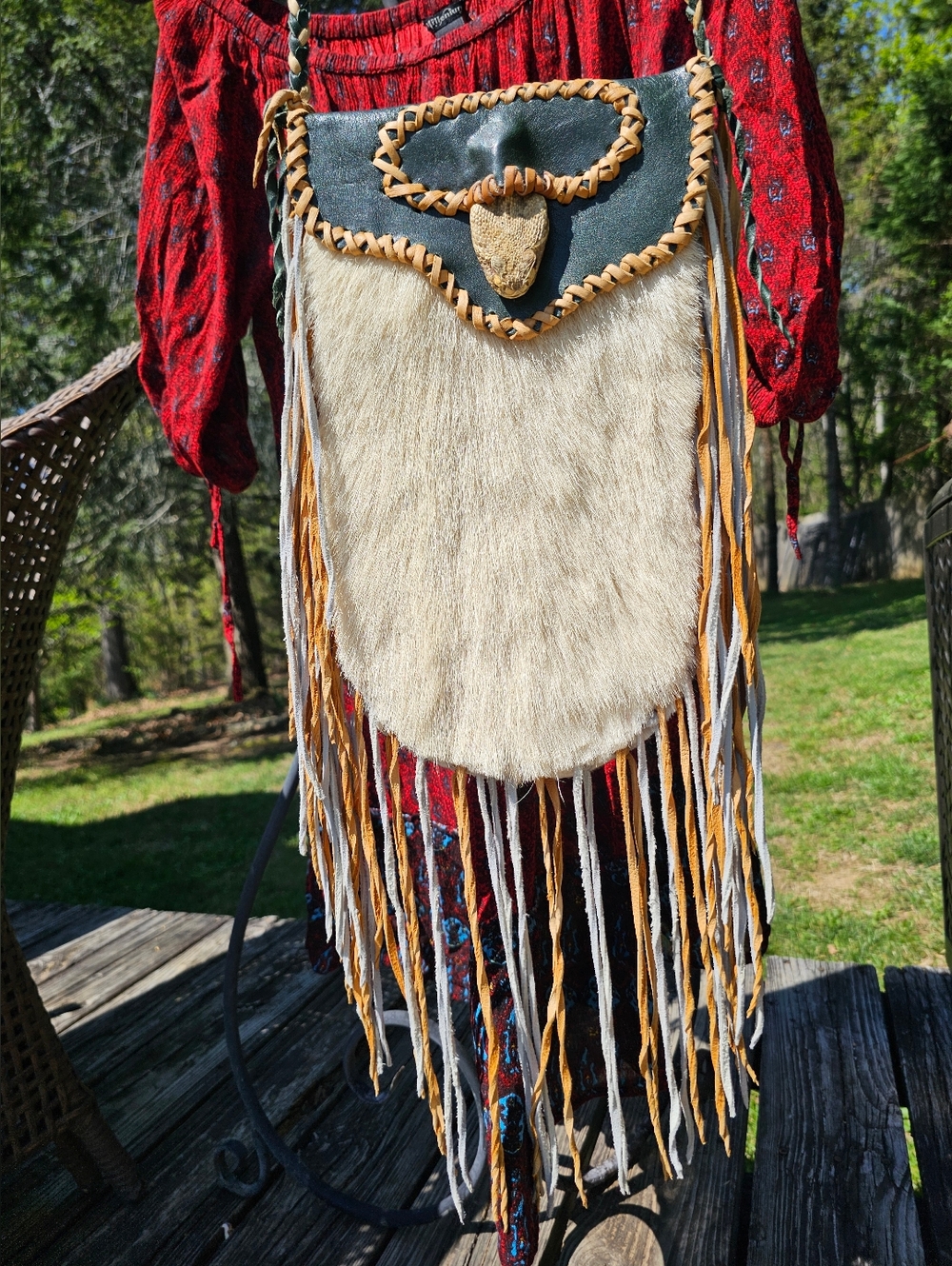 Rattlesnake Purse with Leather Braided Trim - Tan & Black - Picture 4 of 17